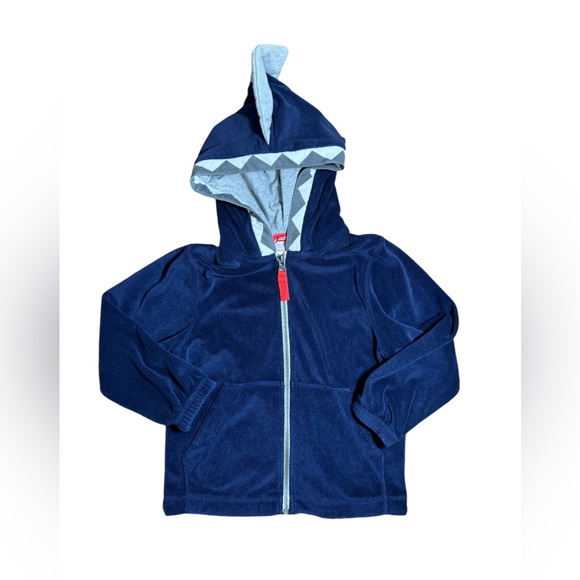 Hanna Andersson Boys Sunsoft Terry cloth Shark Hoodie Navy Zip-up Swim Sz 100/4 - Picture 1 of 9